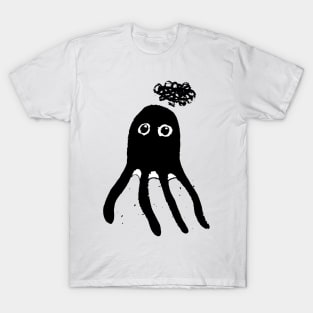 Thinking octopus - cute black dark T-Shirt